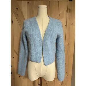 Cider | Fluffy Light Blue Cropped Open Cardigan | Size Small